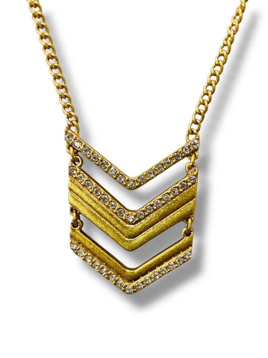 Vintage J.Crew Chevron Goldtone Rhinestone Necklace Art Deco Style
