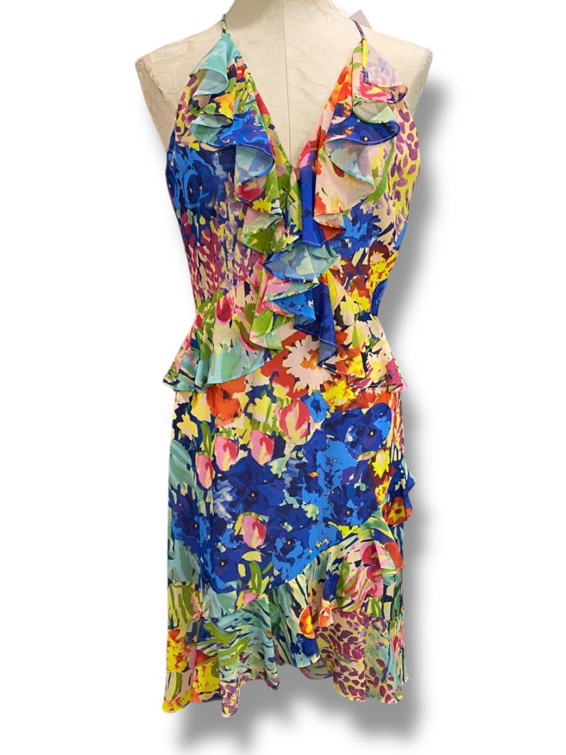 Size 6 Badgley Mischka Belle New Faith Dress Royal Multicolor Floral MSRP $199
