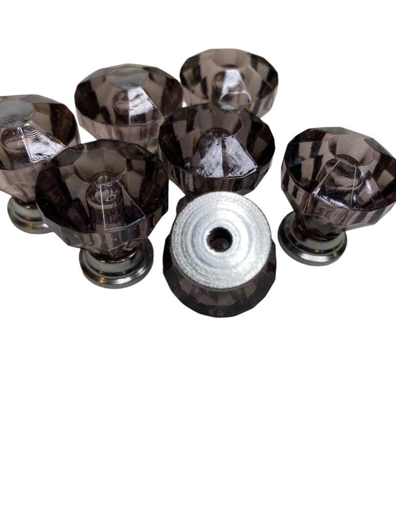 Set of 7 Purple and Silvertone Crystal Knobs Drawer Pulls 25mm 1" New