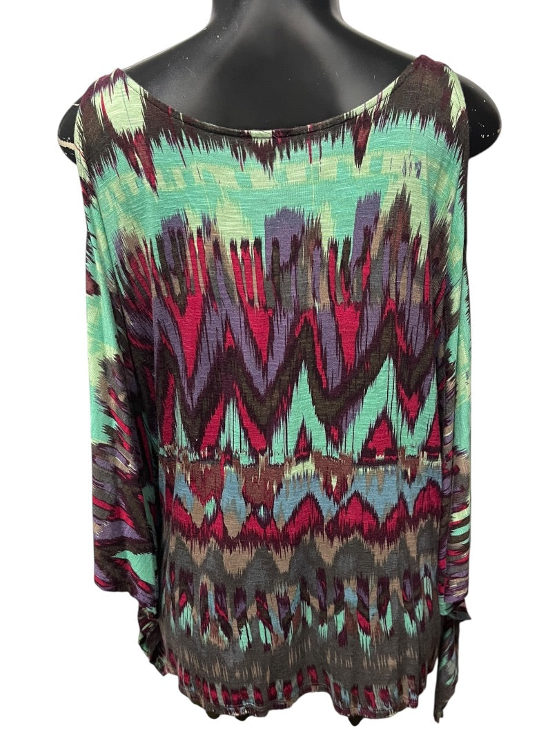 Small Ella Moss Cold Shoulder Flutter Sleeve Patterened Womens Top