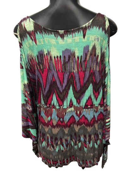 Small Ella Moss Cold Shoulder Flutter Sleeve Patterened Womens Top