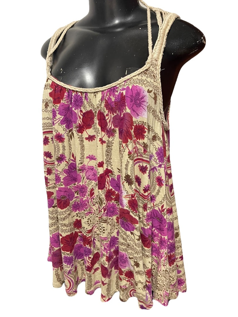 Small Free People Sleeveless Floral Tank with Braided Straps