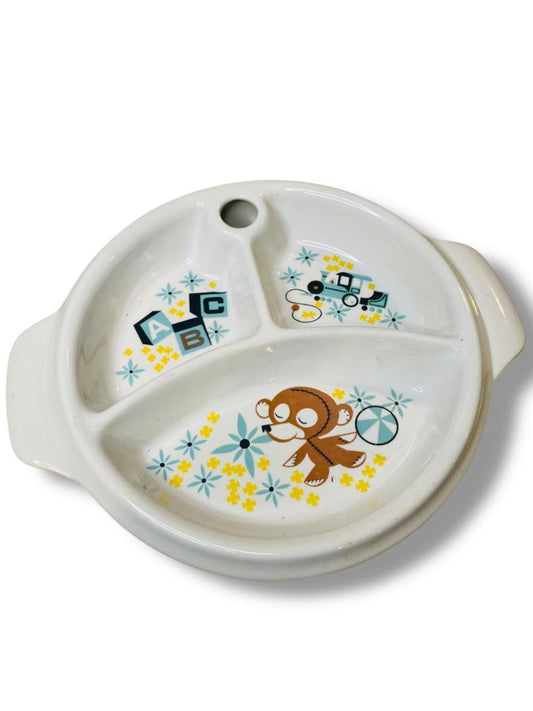 1940s Excello Ceramic Childs Warming Plate Divided 9.25" Retro Kids