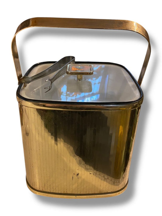 Vintage Culver Acrylic Goldtone MCM Ice Bucket and Tongs