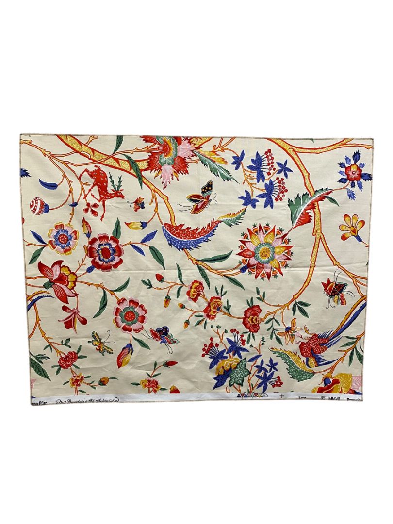Brunschwig Fils 1 Piece Fabric Linen Cotton Blend 35 x 27.5" Selvage Flora Fauna