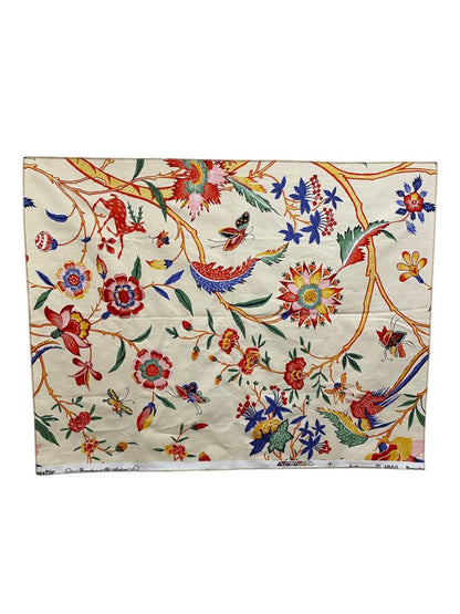 Brunschwig Fils 1 Piece Fabric Linen Cotton Blend 35 x 27.5" Selvage Flora Fauna