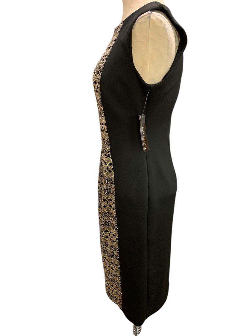 Size 8 R&M Richards Sheath Dress New Black Gold Embellished Style 9947