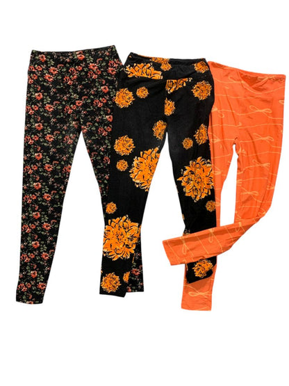 One Size LulaRoe Womens Leggings 3 Pair Assorted Orange Black