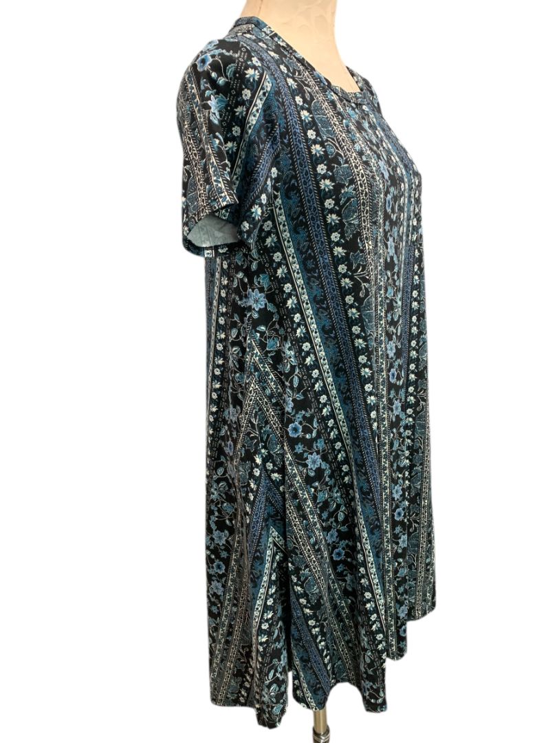 Size XS LulaRoe Blue Stripe Floral Carly Dress Hi Lo Hem Tshirt