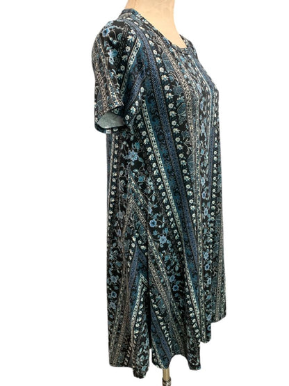 Size XS LulaRoe Blue Stripe Floral Carly Dress Hi Lo Hem Tshirt