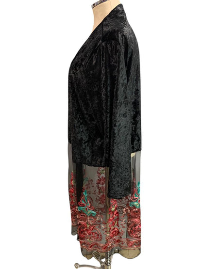 Size 3X Highness Womens Floral Sheer Velour Duster Cardigan Embroidered