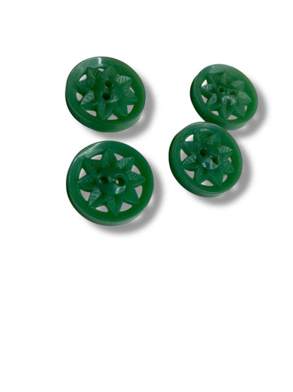 Lot of 4 Green Midcentury Buttons Acrylic Sun Design .8" (20mm)