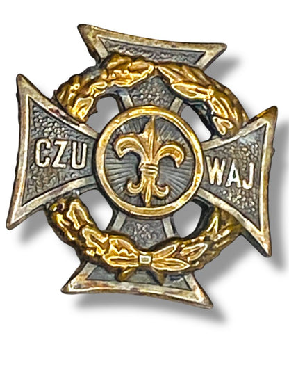 1950s Polish Boy Scout Screw Back Pin Badge CZU WAJ 1"