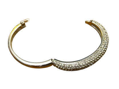 Christian Dior Silvertone Hinged Bangle Bracelet Crystal Pave Hallmarked