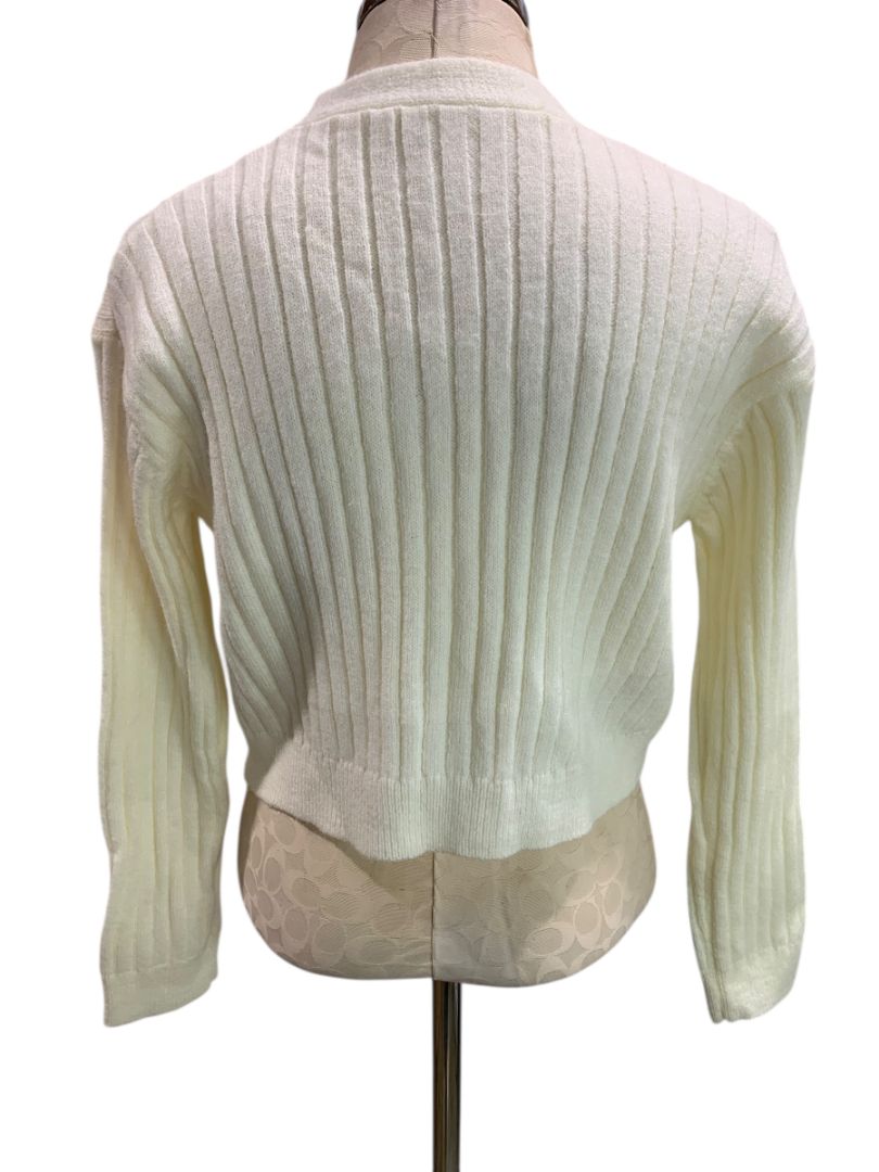 Size Small Womens Ivory Ribbed Cropped Cardigan Sweater