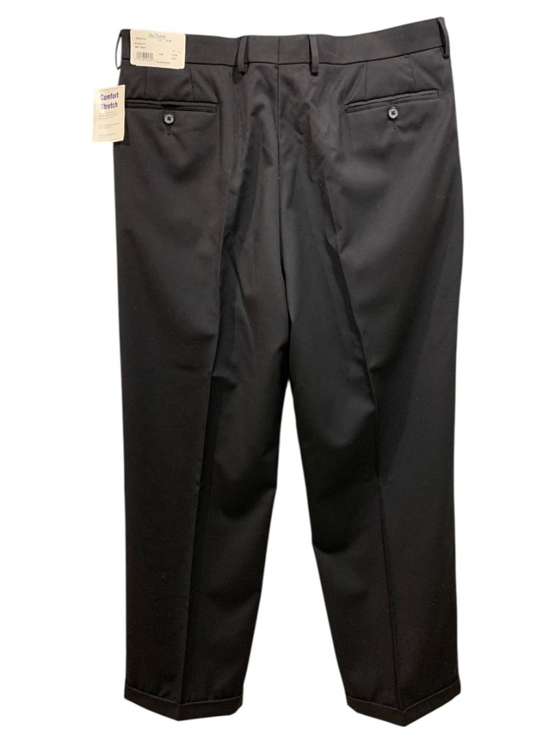 37R Paul Frederick Black Pleated Dress Pants Mens Wool Stretch Hemmed New