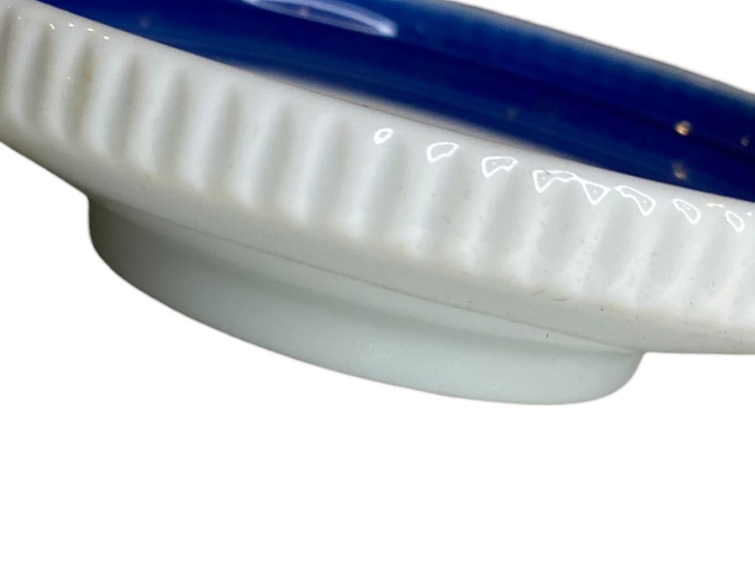 Small Trinket Dish Blue White Flower 4" Diameter Vintage