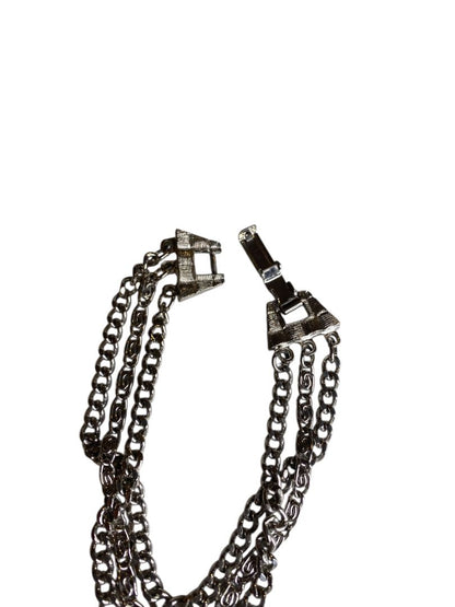 Vintage Silvertone Triple Strand Bracelet Foldover Clasp 7"