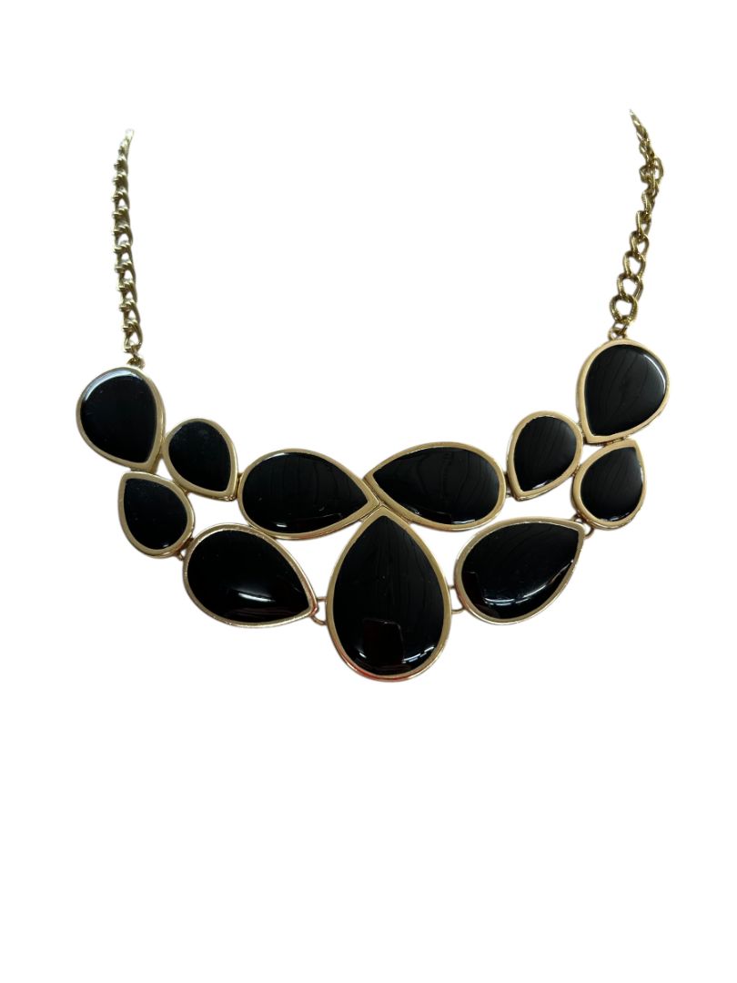 Premier Designs Statement Necklace Black Goldtone 20" Lays Flat