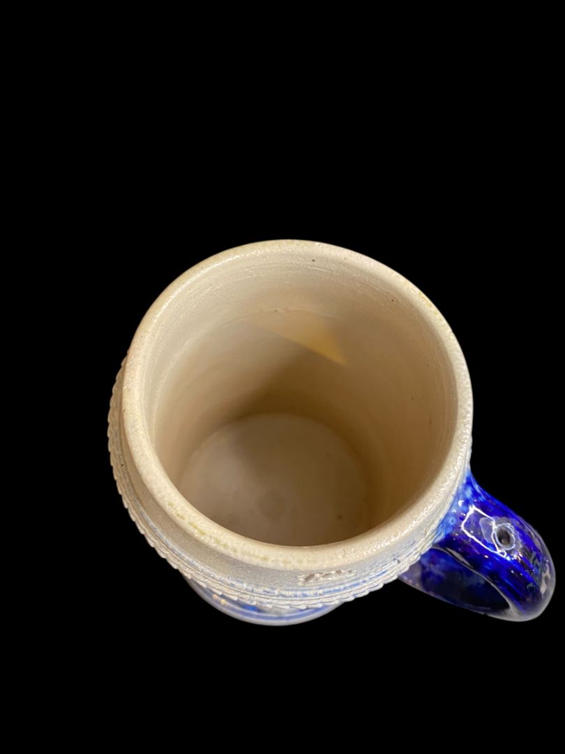 Vintage Germany Stoneware Stein Salt Glazed Mug Cobalt .5 Liter Drink Quickly . . .