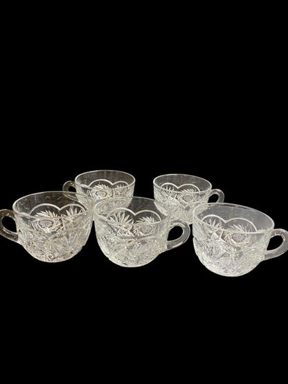 Vintage Set of 5 Punch Glass Clear Pressed Glass Mug 2.25"h