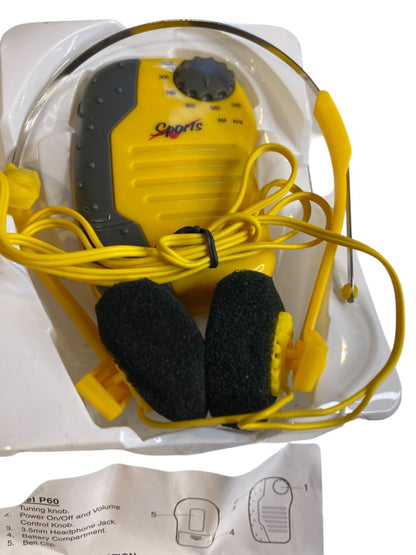 Lifelong Sports Radio Portable Yellow Headphones Battery Operated AM FM