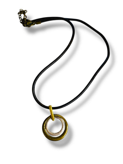 Lia Sophia Modern Circles Tuscany Necklace Antiqued Pendant Corded 16-18.5"