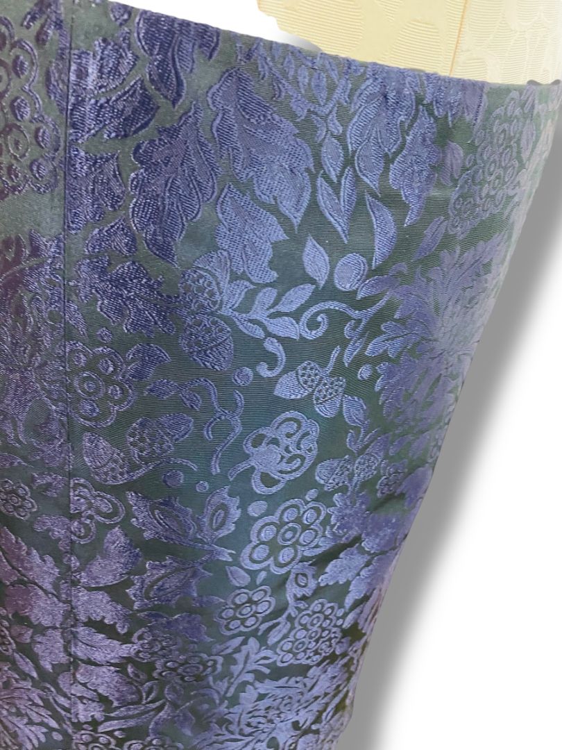 Size 8 Burberry New Navy Blue Floral Jacquard Satin Straight Skirt Knee Length