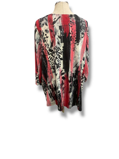 Size 3X CJ Banks Womens Lightweight Tunic Sweater Embellished Red Black