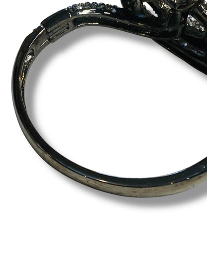 Rhinestone Snake Bangle Bracelet Hinged Pewter Color 1.5" Inside Diameter