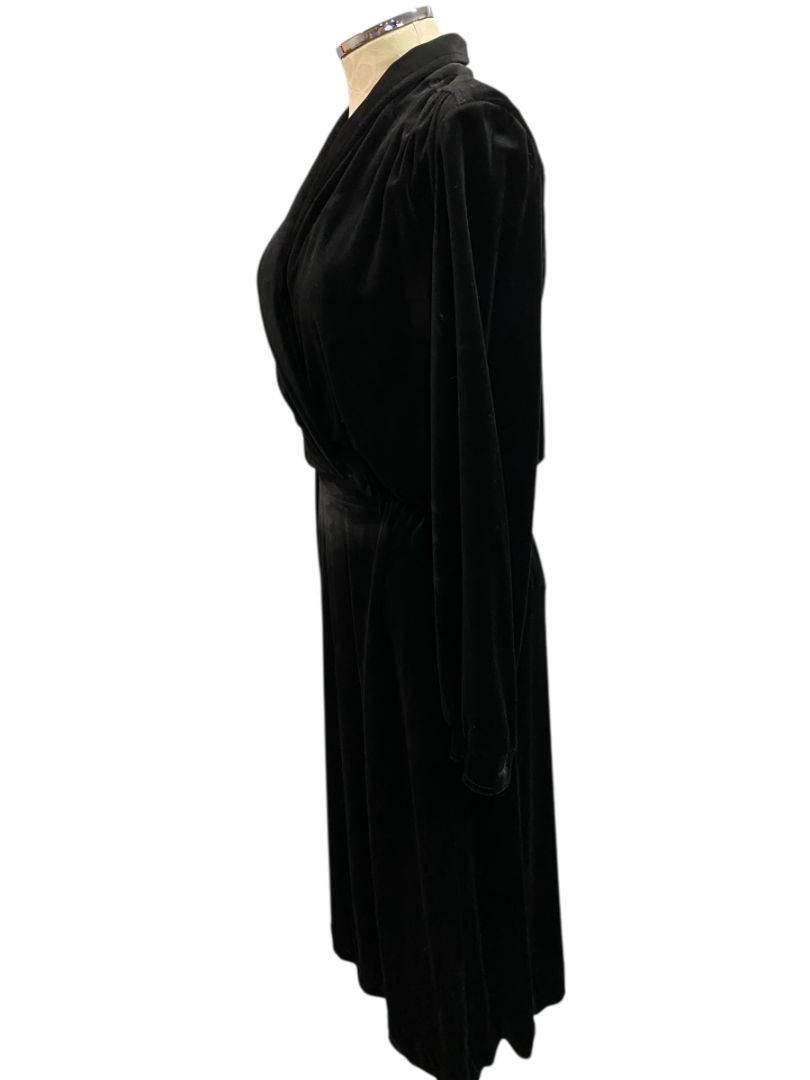 Size 12 Butte Vintage Black Velour Dress Wrap Style Bodice