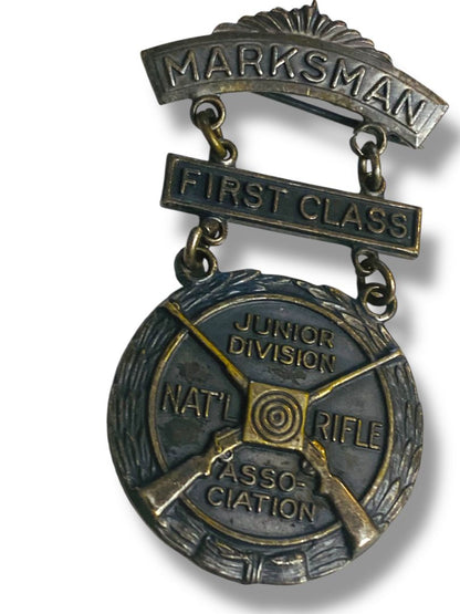 Vintage NRA Marksman First Class Junior Division Badge Pin Medal 2.4" Blackinton
