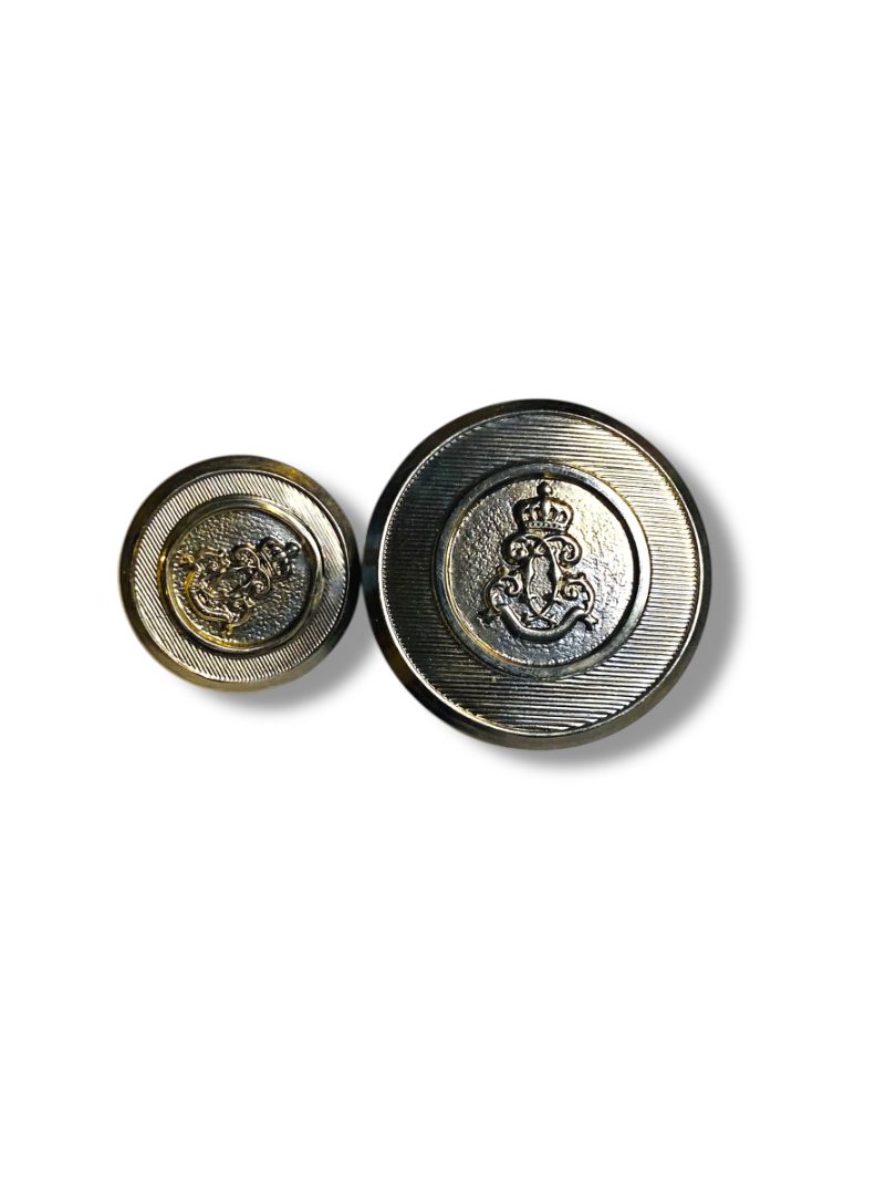 Vintage Set of 2 Silvertone Buttons Royal Crest .9" and .6"