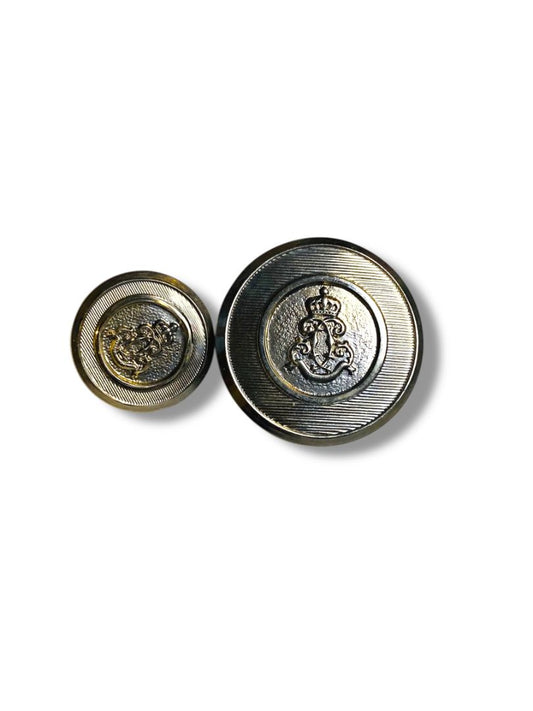 Vintage Set of 2 Silvertone Buttons Royal Crest .9" and .6"