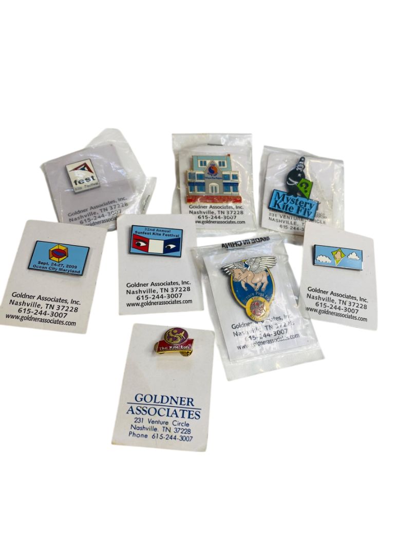 Lot of 8 Lapel Pins Kite Theme Assorted Years New Goldner Associates