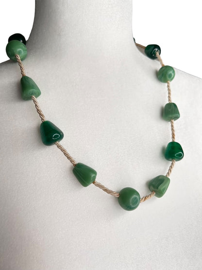 Signed Monet Green Bead on Silk 23" Statement Necklace Toggle Clasp