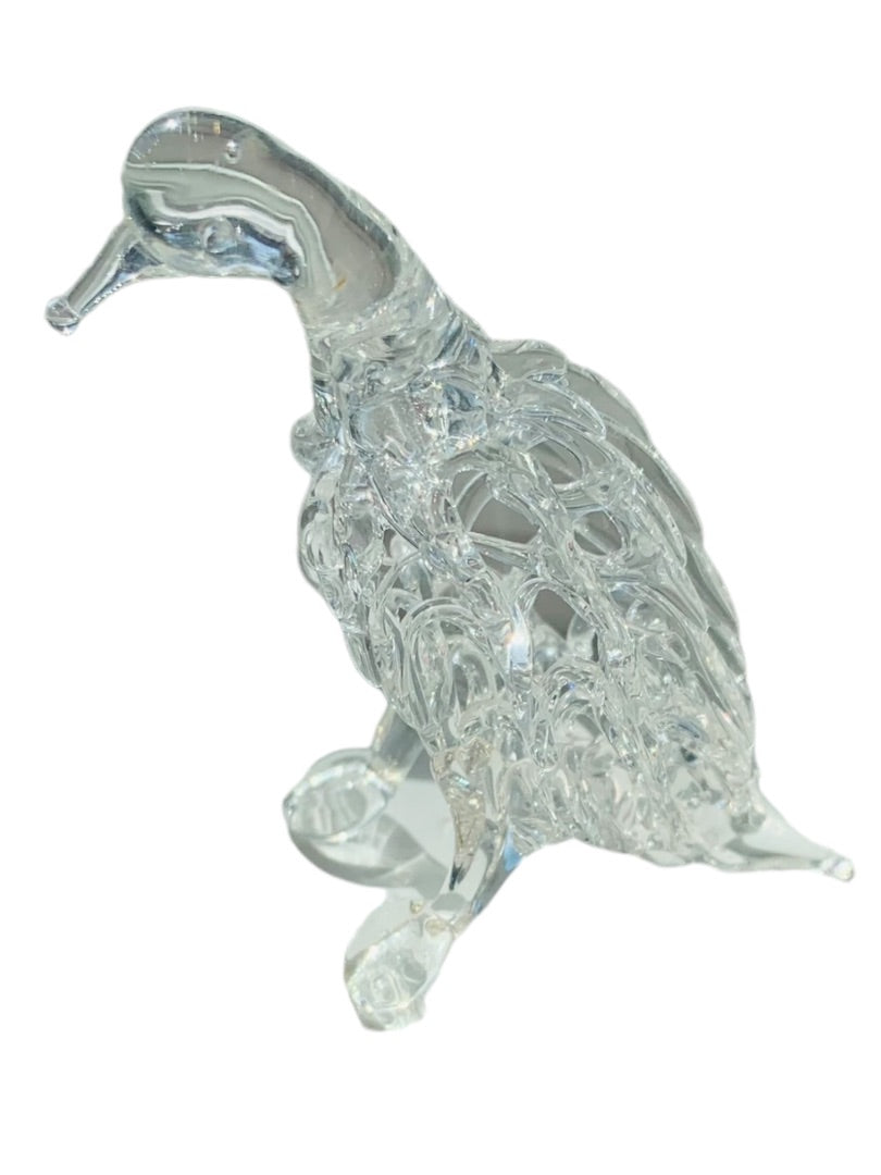 Clear Spun Glass Bird Figurine Filigree Vintage 2.25" h Vintage