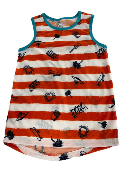 Small (6/7) Wonder Nation Boys Striped Tank Top Orange Teal Print