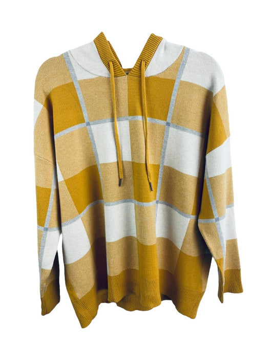 1X Rachel Roy Women's Gold Gray Plaid Soft Pullover Sweater