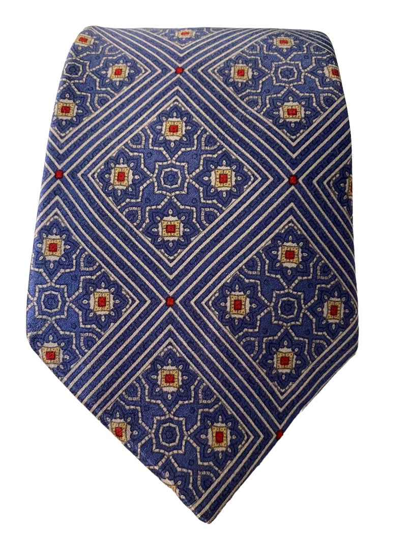 Vintage Blue Red Gold Necktie Mens Tie All Silk Imported from Italy 56"  Length