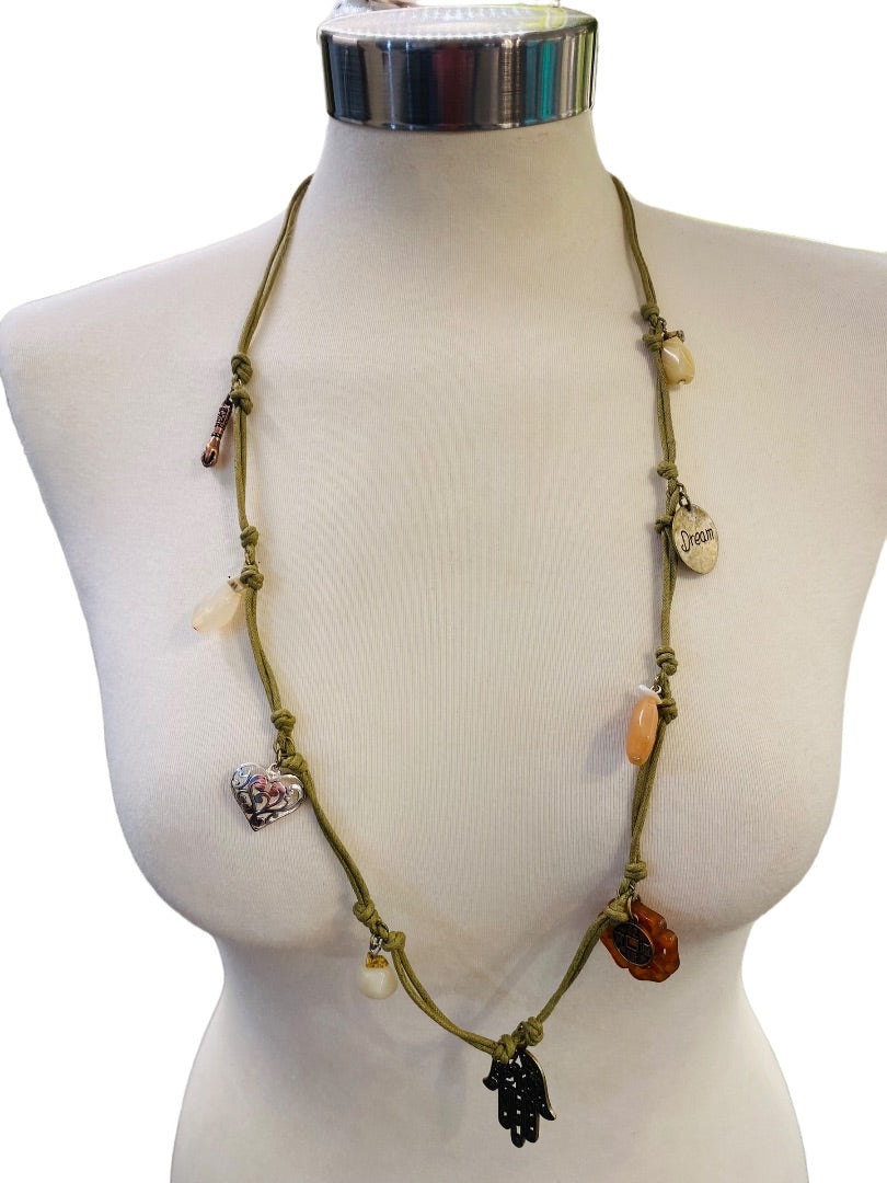 Charm Necklace Boho Eclectic Style Tied Knots Lobster Clasp 34"l Hamso Dreeam Stones