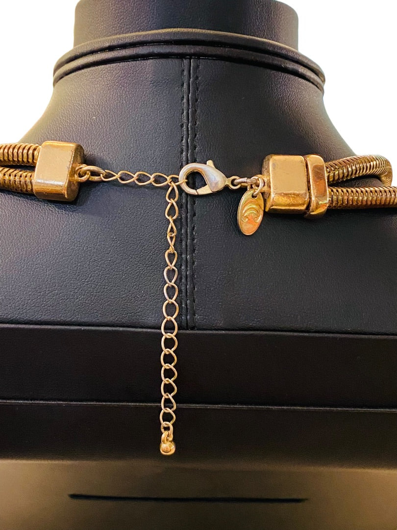 Charming Charlie Goldtone Statement Necklace 17-21" Dual Snake Chain