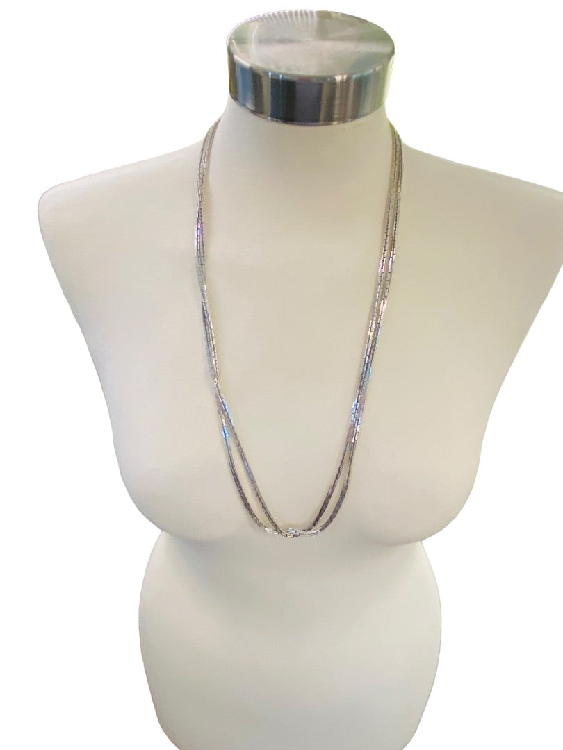 Silvertone Box Chain Necklace 62" Long Spring Clasp Shiny Strand String