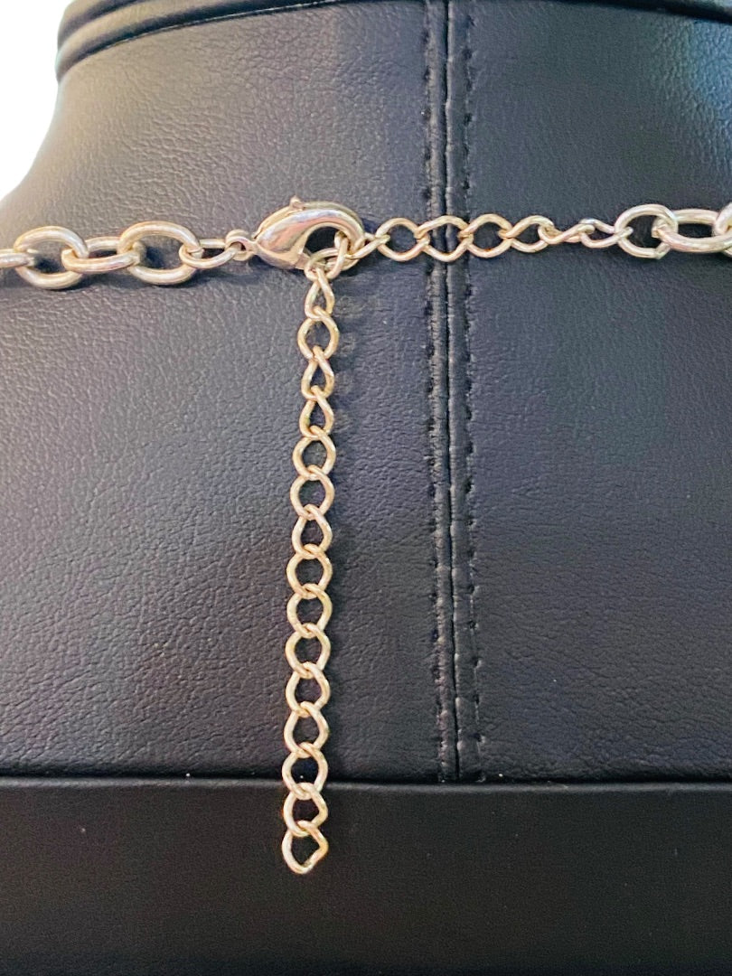 Silvertone and Aqua Charm Layered Circle Necklace 16-19" Lobster Clasp