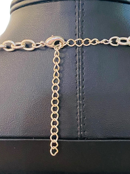 Silvertone and Aqua Charm Layered Circle Necklace 16-19" Lobster Clasp