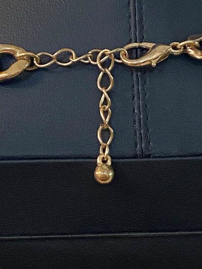 Goldtone and Black Cord Chunky Dual Strand Chain Necklace 17-19" Lobster Clasp