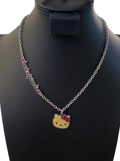 2012 Hello Kitty Sanrio Pendant Necklace Silvertone "Best Friends" 17.5"