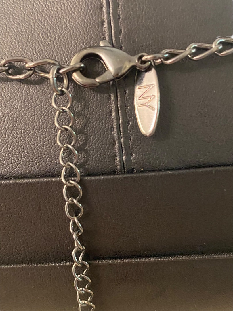 New York & Co Pewter Color and Silvertone Fringe Necklace 18-21" Lobster Clasp 1.5" Drop