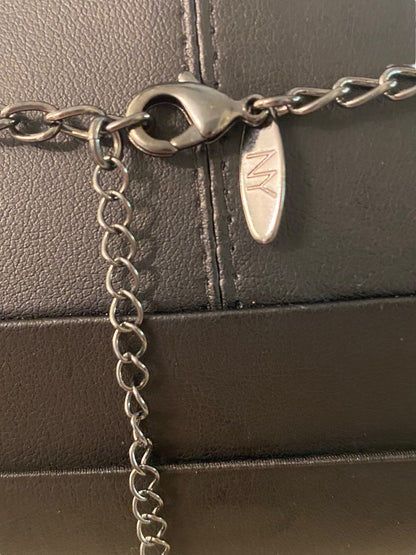 New York & Co Pewter Color and Silvertone Fringe Necklace 18-21" Lobster Clasp 1.5" Drop