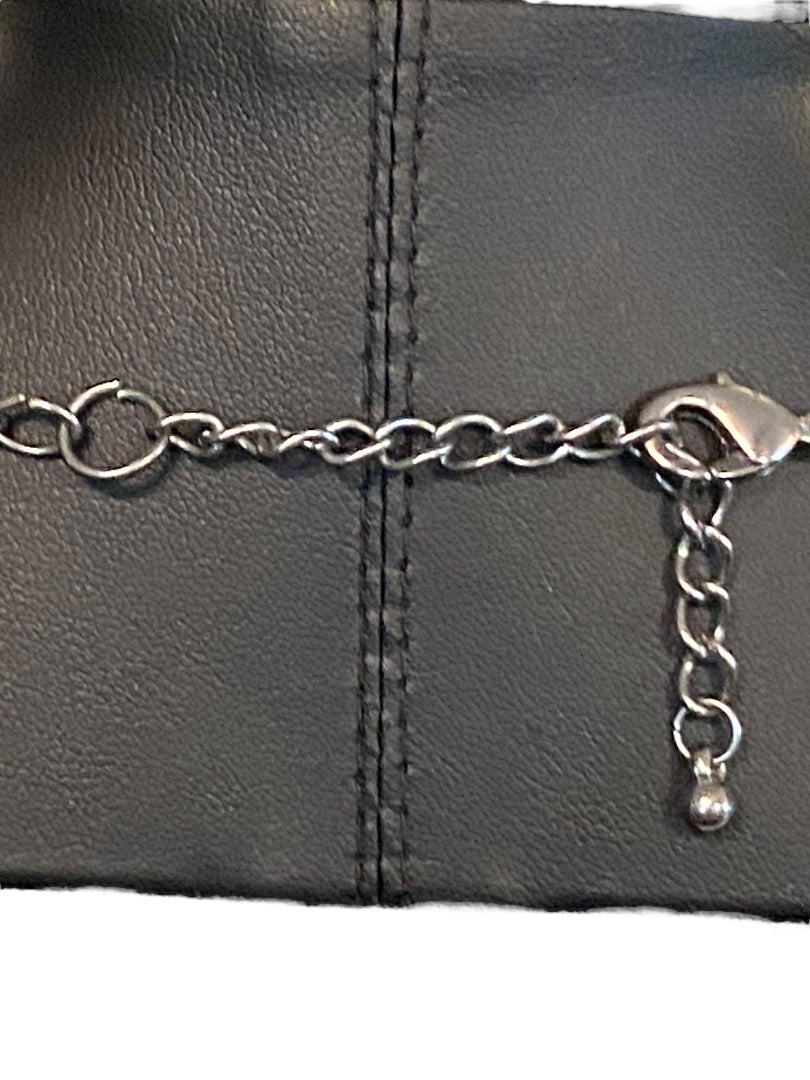 Dark Silvertone Blue Beaded Layered Necklace Floral 19" Lobster Clasp